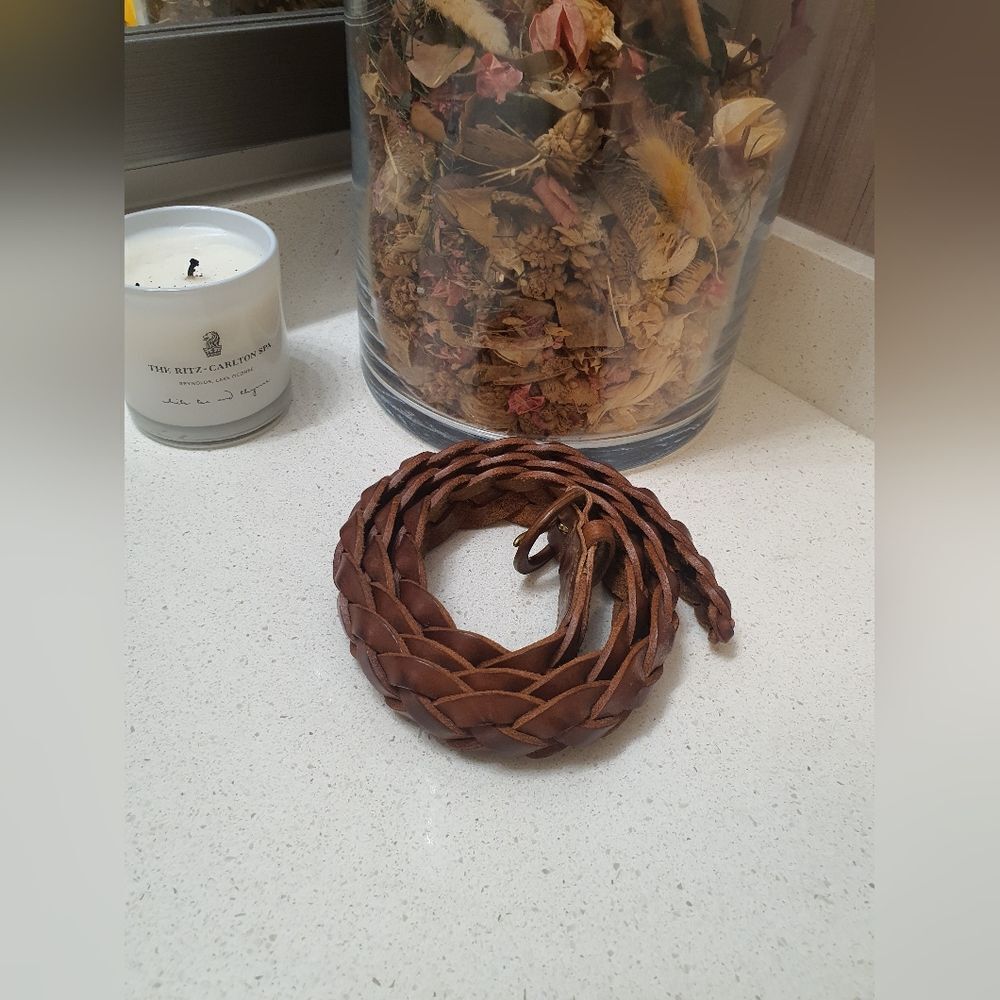 Ralph Lauren Braided Leather Belt in Chestnut Brown
